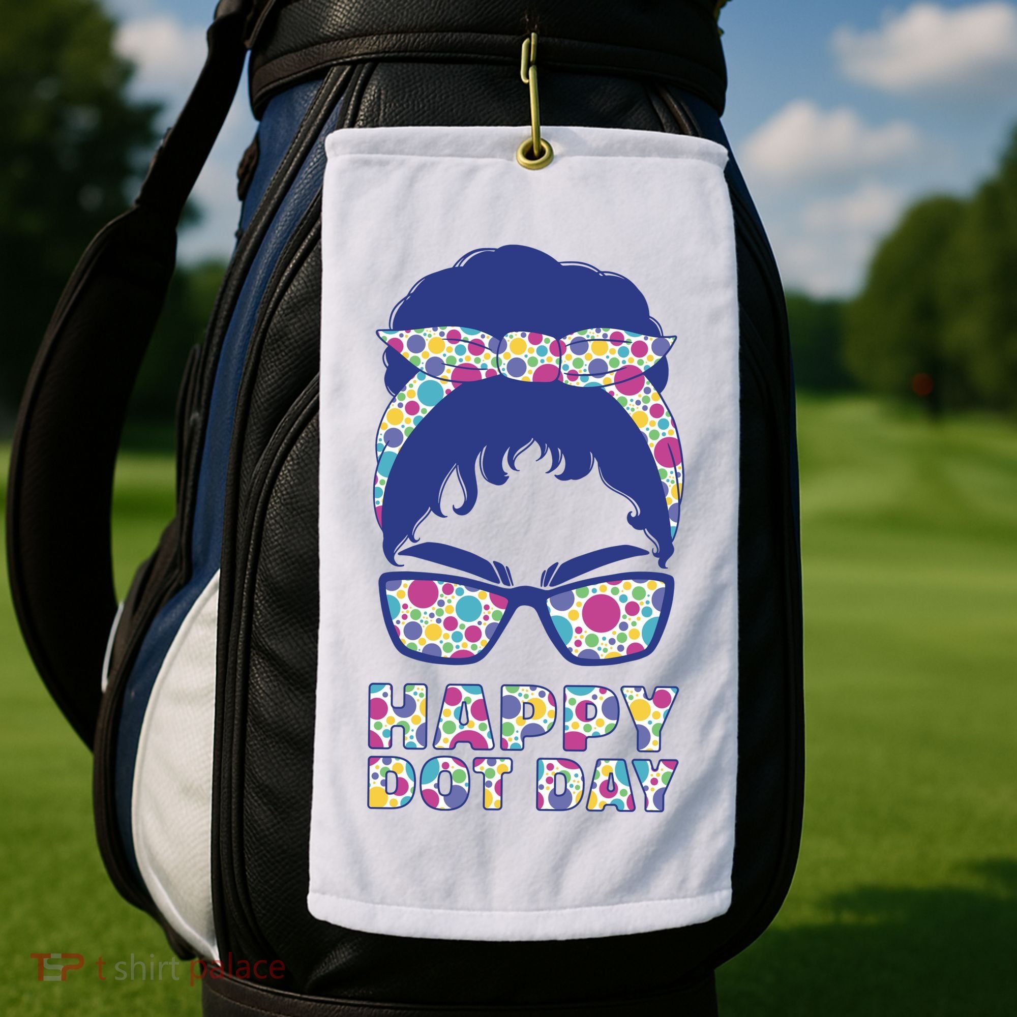 Happy Dot Day Messy Bun Golf Towel