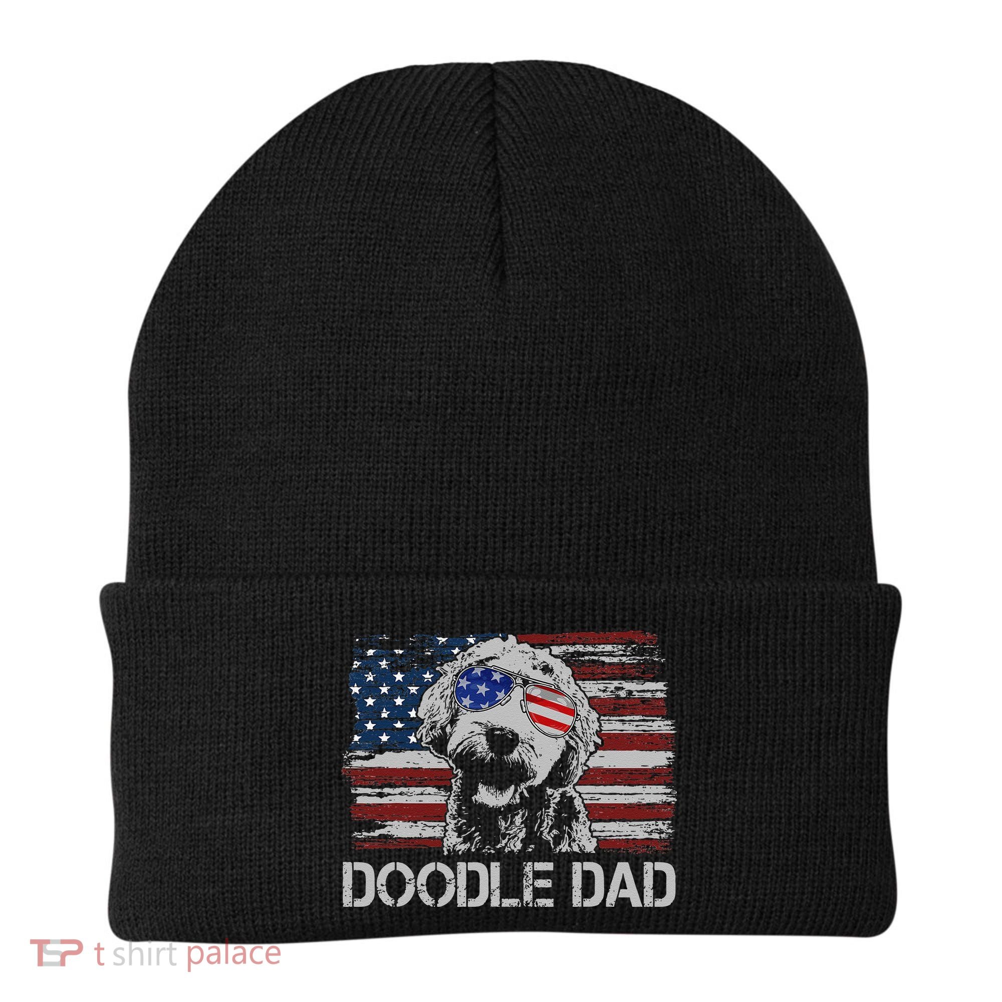hug day Doodle Dad Goldendoodle Dog American Flag Beanie