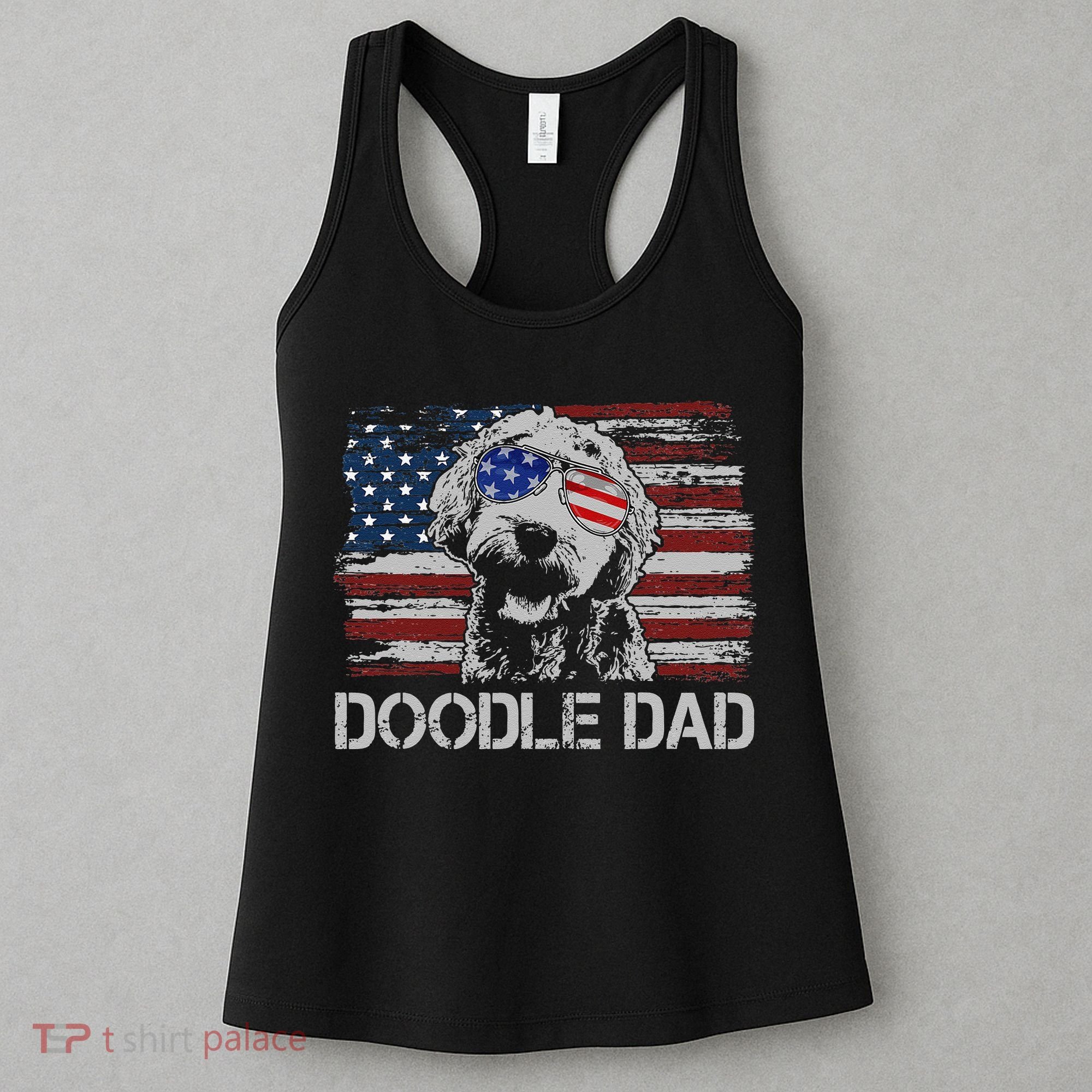 hug day Doodle Dad Goldendoodle Dog American Flag Women's Tank Top