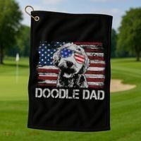 hug day Doodle Dad Goldendoodle Dog American Flag Golf Towel thumb 1