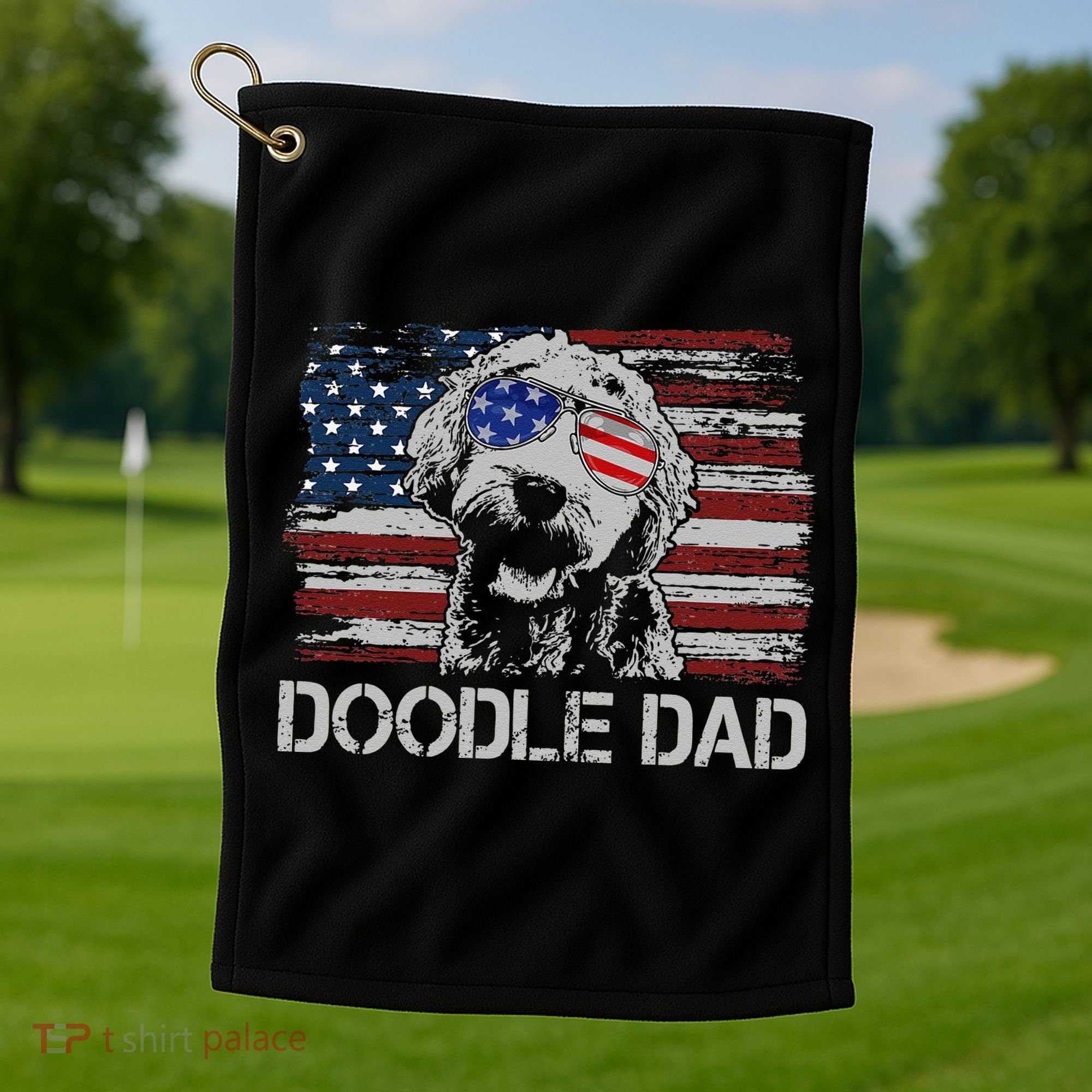 hug day Doodle Dad Goldendoodle Dog American Flag Golf Towel