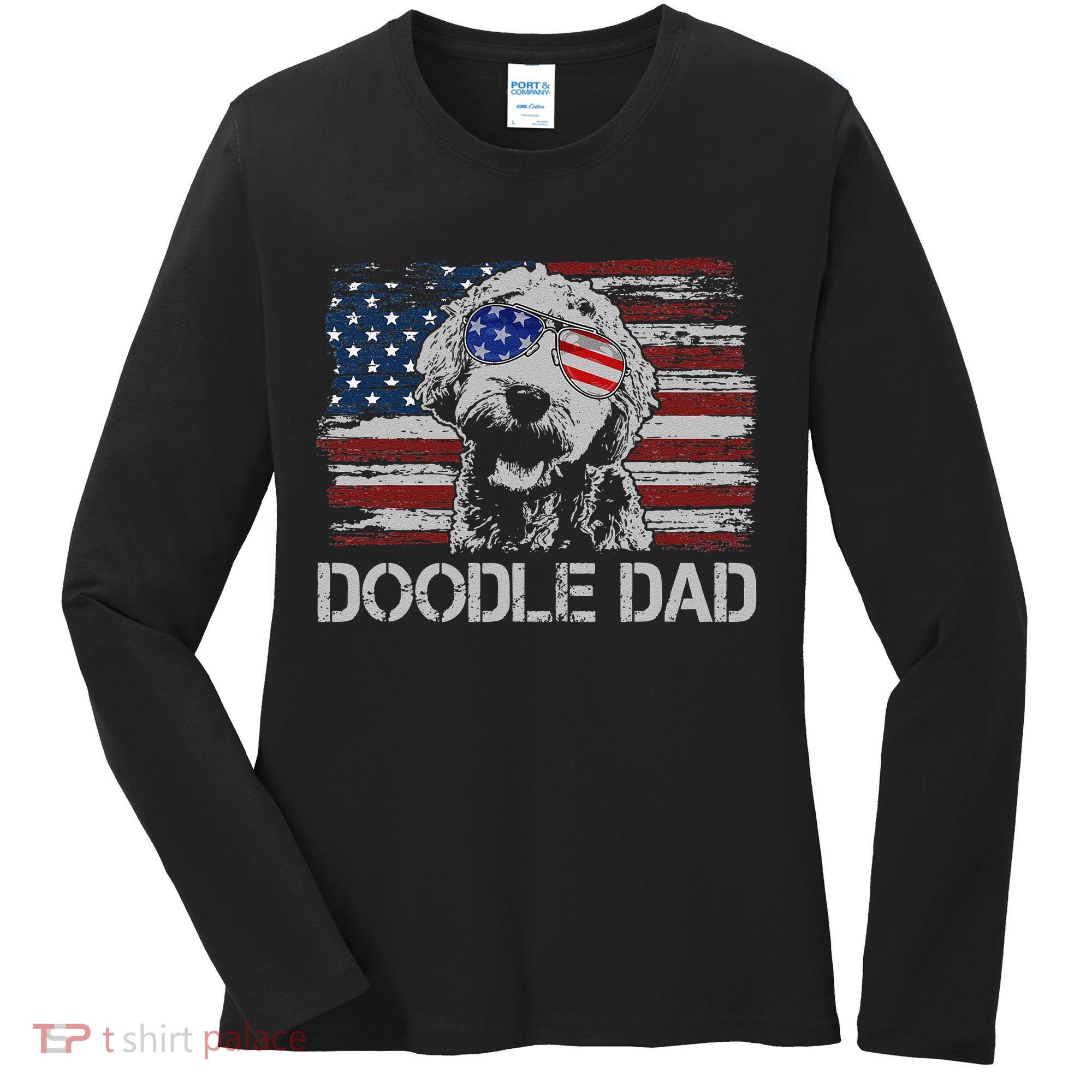 hug day Doodle Dad Goldendoodle Dog American Flag Women's Long Sleeve Shirt