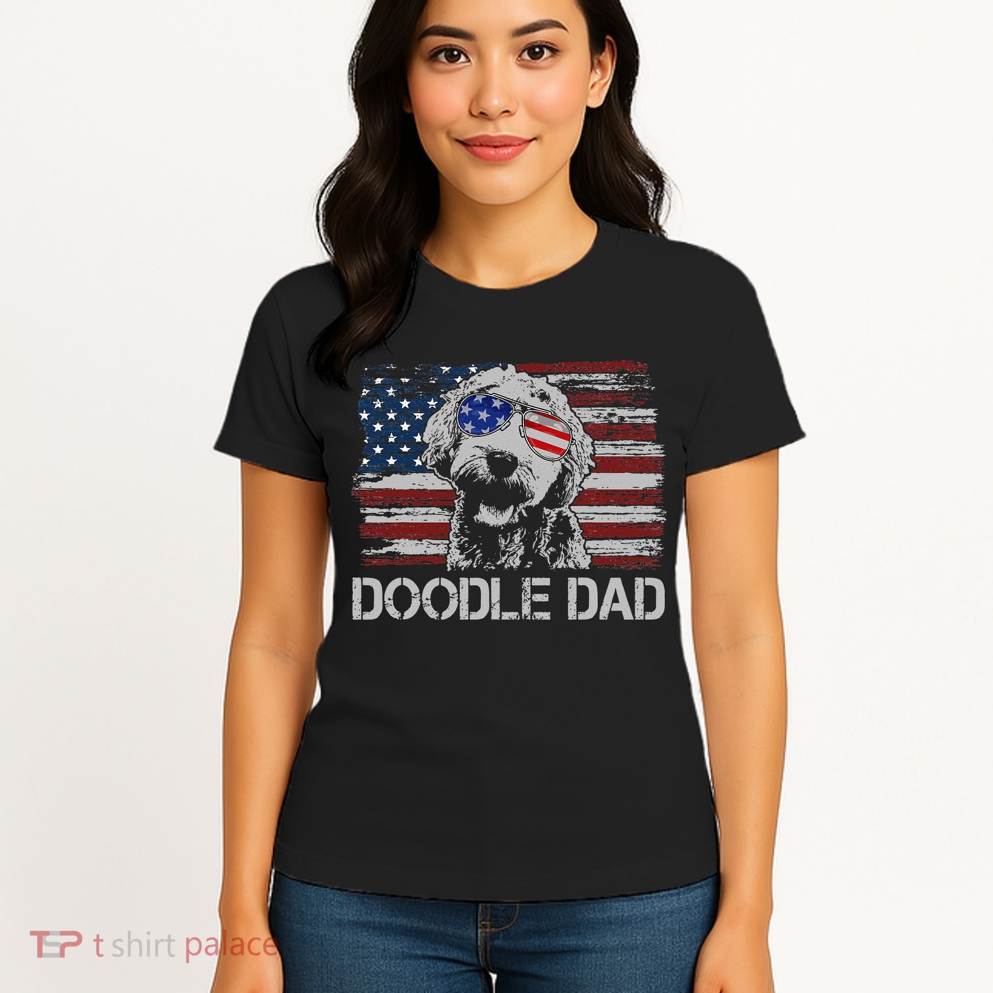hug day Doodle Dad Goldendoodle Dog American Flag Women's T-Shirt