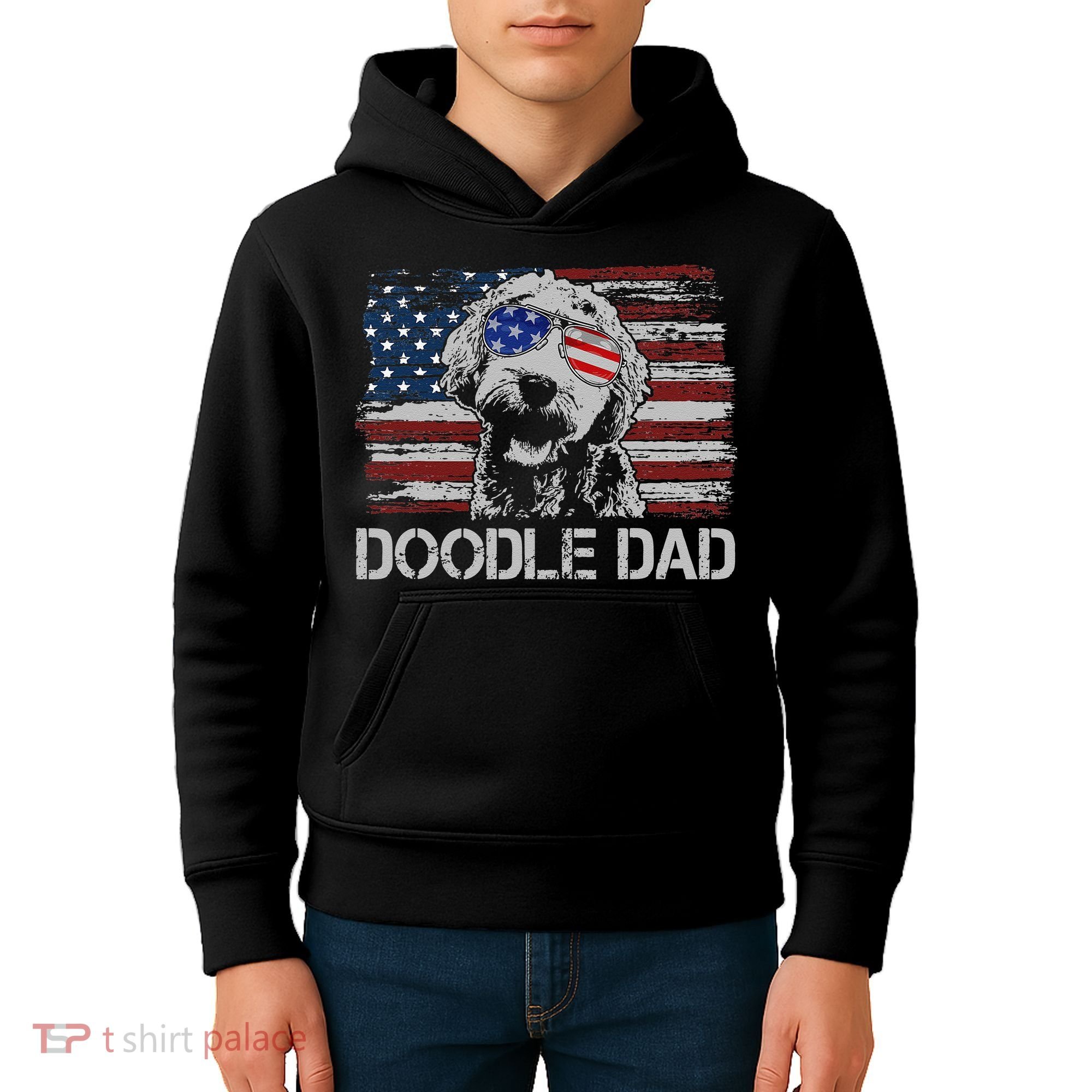 hug day Doodle Dad Goldendoodle Dog American Flag Kids Hoodie