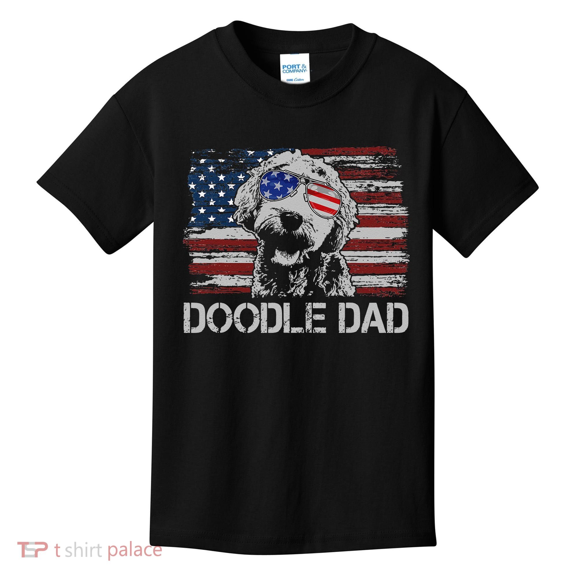 hug day Doodle Dad Goldendoodle Dog American Flag Kids T-Shirt