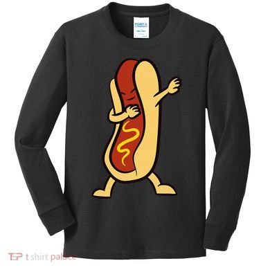 Hotdog Dabbing Funny Hot Dog Kids Long Sleeve Shirt