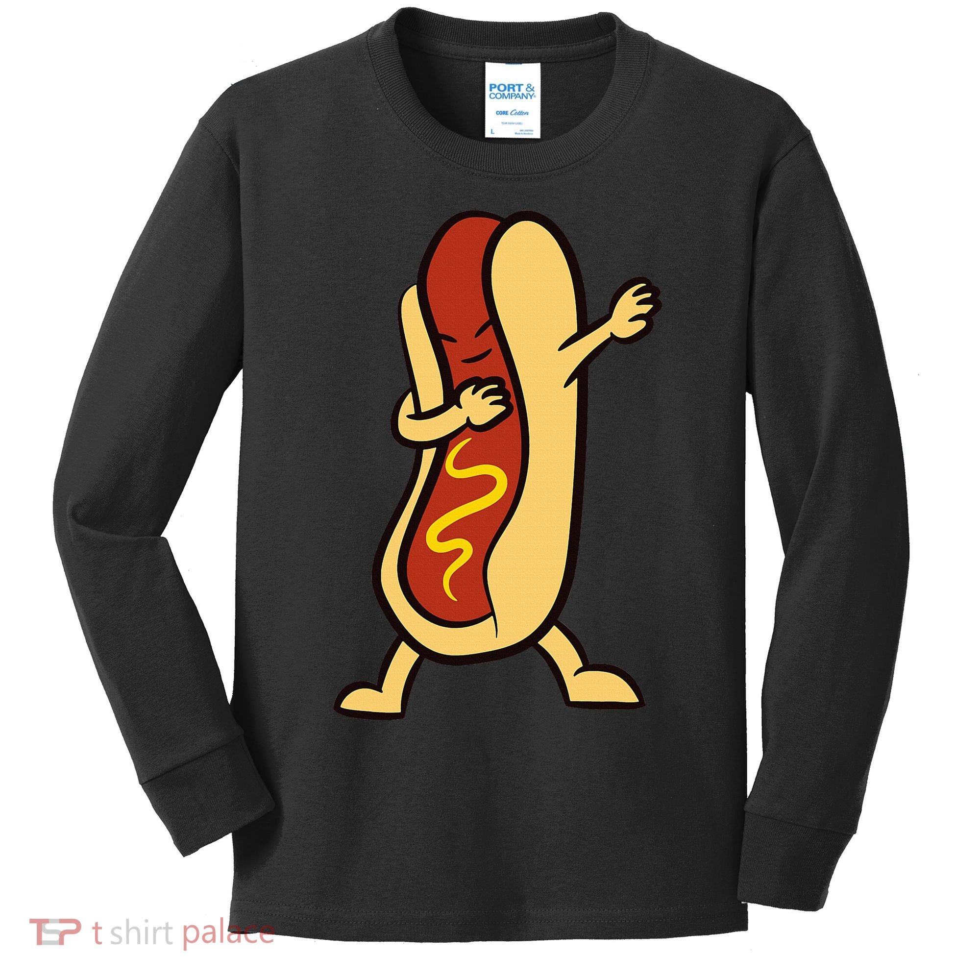 Hotdog Dabbing Funny Hot Dog Kids Long Sleeve Shirt