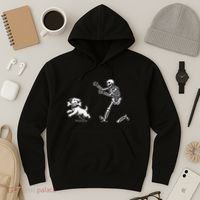 Halloween Dog Funny Skeleton Skeleton Chasing Dog Gift Hoodie thumb 3