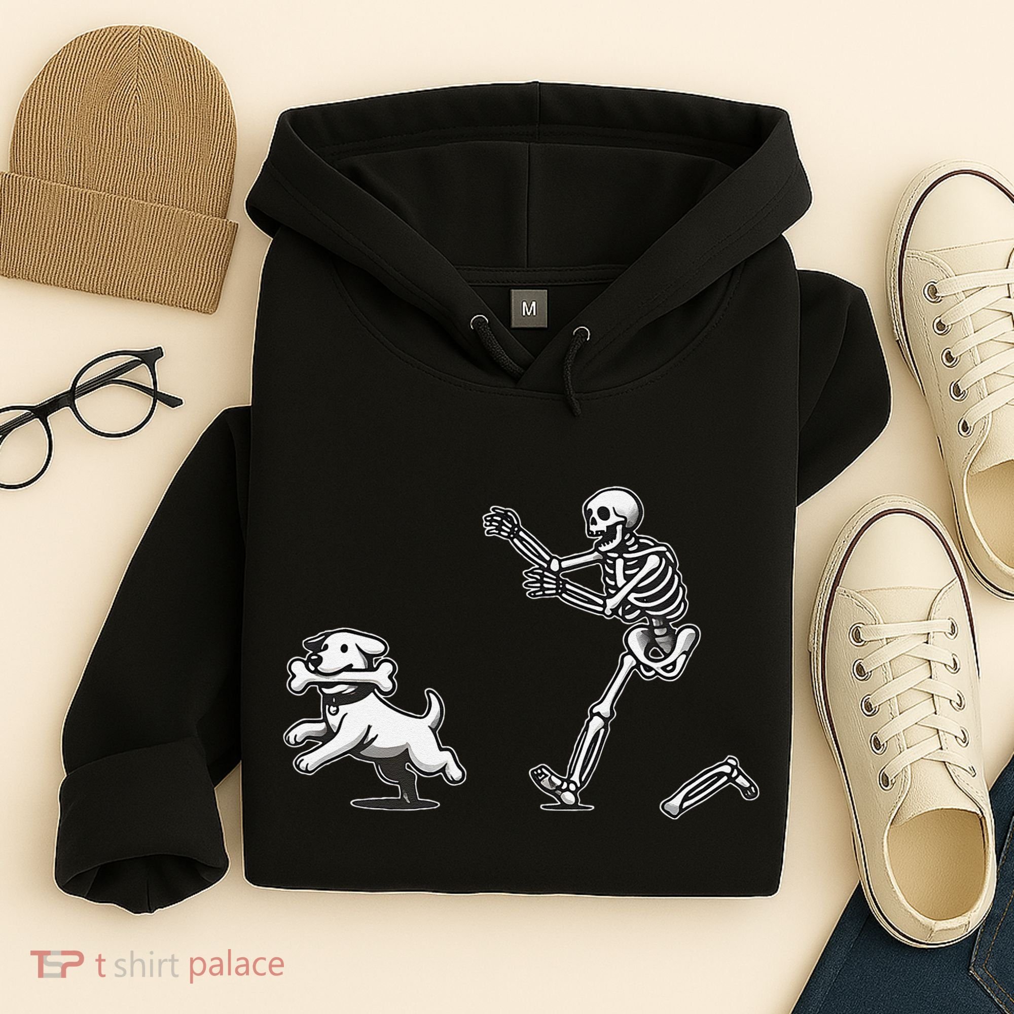 Halloween Dog Funny Skeleton Skeleton Chasing Dog Gift Hoodie
