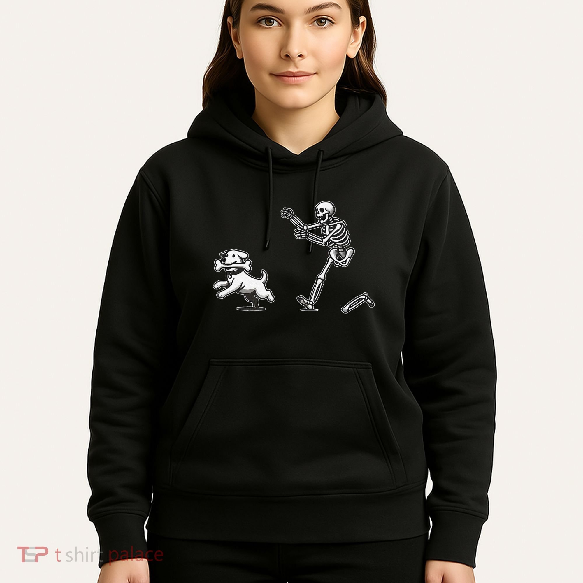 Halloween Dog Funny Skeleton Skeleton Chasing Dog Gift Hoodie