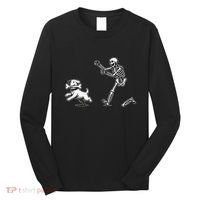 Halloween Dog Funny Skeleton Skeleton Chasing Dog Gift Long Sleeve Shirt thumb 0