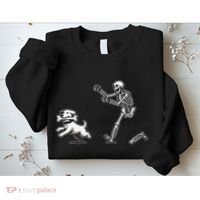 Halloween Dog Funny Skeleton Skeleton Chasing Dog Gift Sweatshirt thumb 2