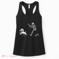 Halloween Dog Funny Skeleton Skeleton Chasing Dog Gift Women's Tank Top thumb 0