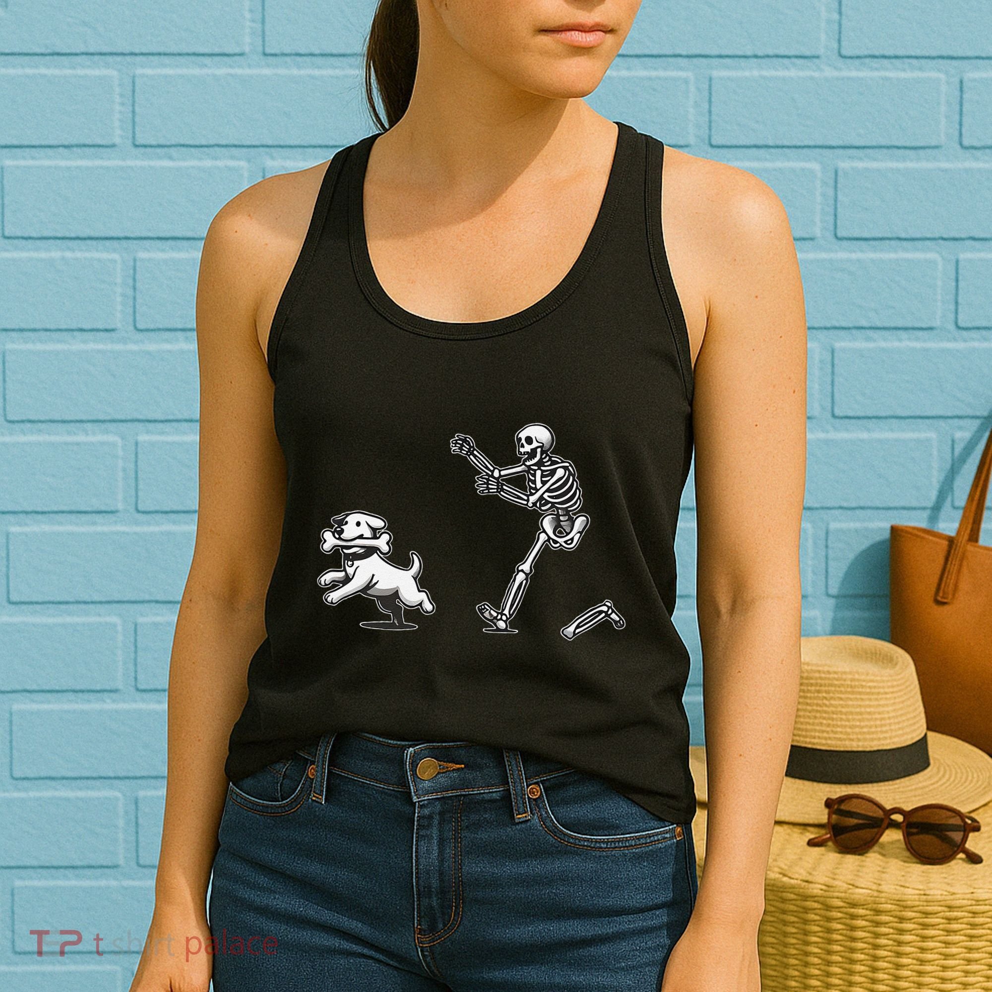 Halloween Dog Funny Skeleton Skeleton Chasing Dog Gift Women's Tank Top