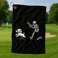 Halloween Dog Funny Skeleton Skeleton Chasing Dog Gift Golf Towel thumb 1