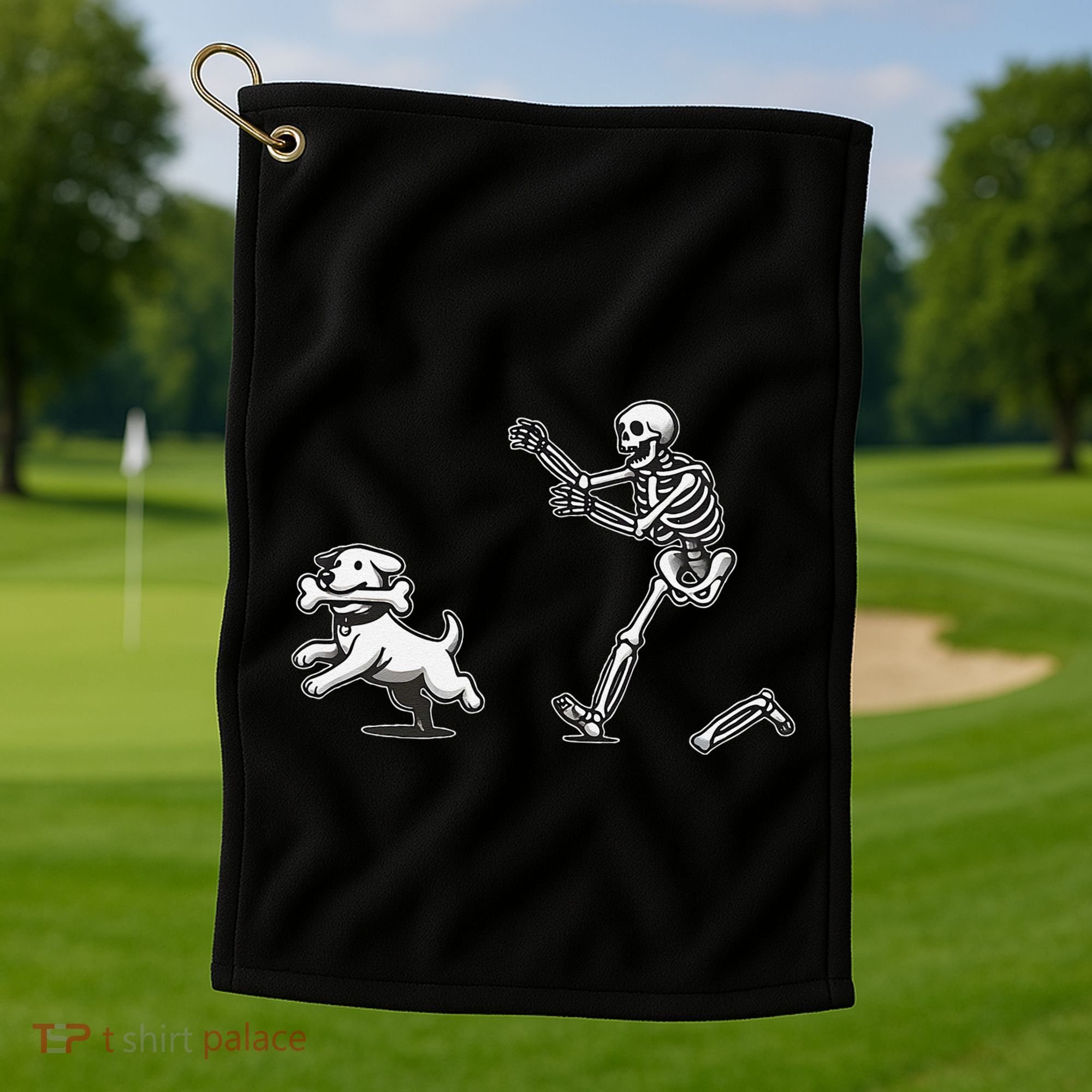 Halloween Dog Funny Skeleton Skeleton Chasing Dog Gift Golf Towel
