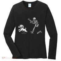 Halloween Dog Funny Skeleton Skeleton Chasing Dog Gift Women's Long Sleeve Shirt thumb 0