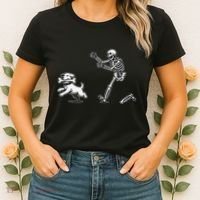 Halloween Dog Funny Skeleton Skeleton Chasing Dog Gift Women's T-Shirt thumb 2