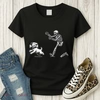 Halloween Dog Funny Skeleton Skeleton Chasing Dog Gift Women's T-Shirt thumb 3