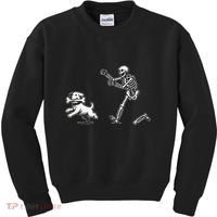 Halloween Dog Funny Skeleton Skeleton Chasing Dog Gift Kids Sweatshirt thumb 0
