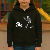 Halloween Dog Funny Skeleton Skeleton Chasing Dog Gift Kids Hoodie thumb 3