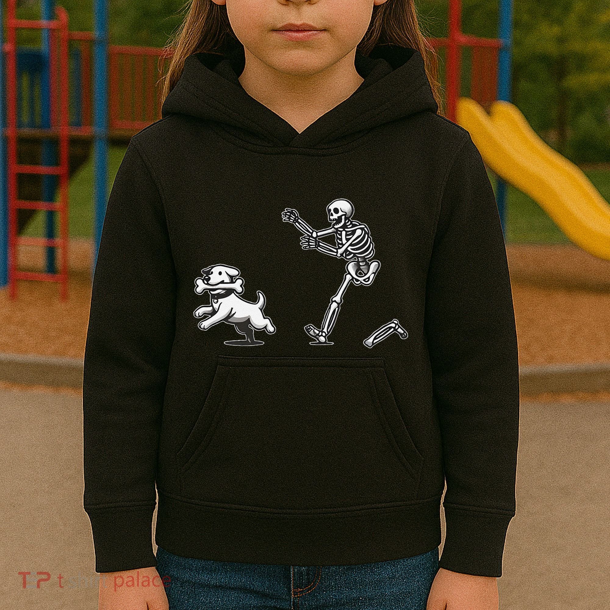 Halloween Dog Funny Skeleton Skeleton Chasing Dog Gift Kids Hoodie