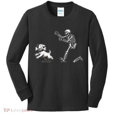Halloween Dog Funny Skeleton Skeleton Chasing Dog Gift Kids Long Sleeve Shirt