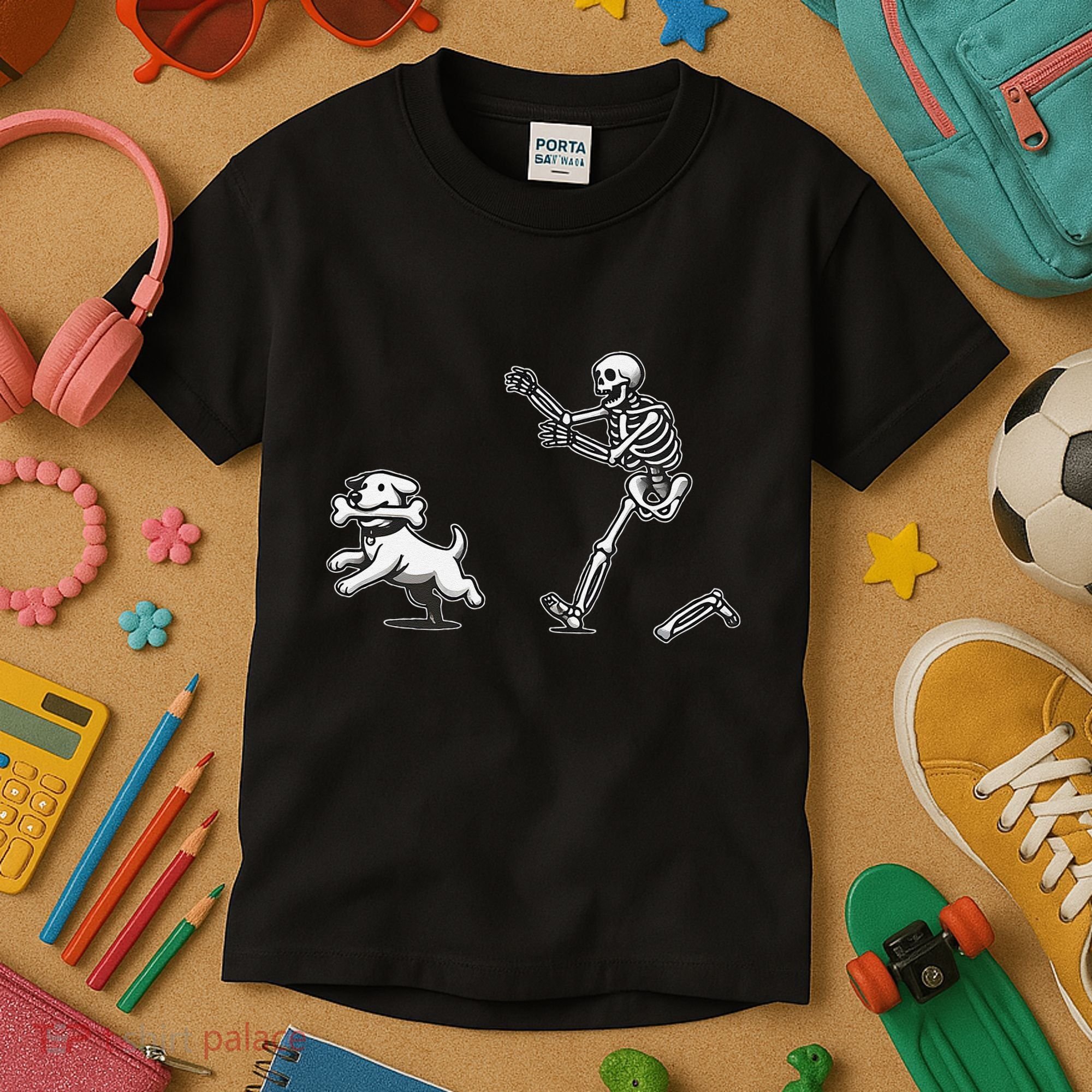 Halloween Dog Funny Skeleton Skeleton Chasing Dog Gift Kids T-Shirt