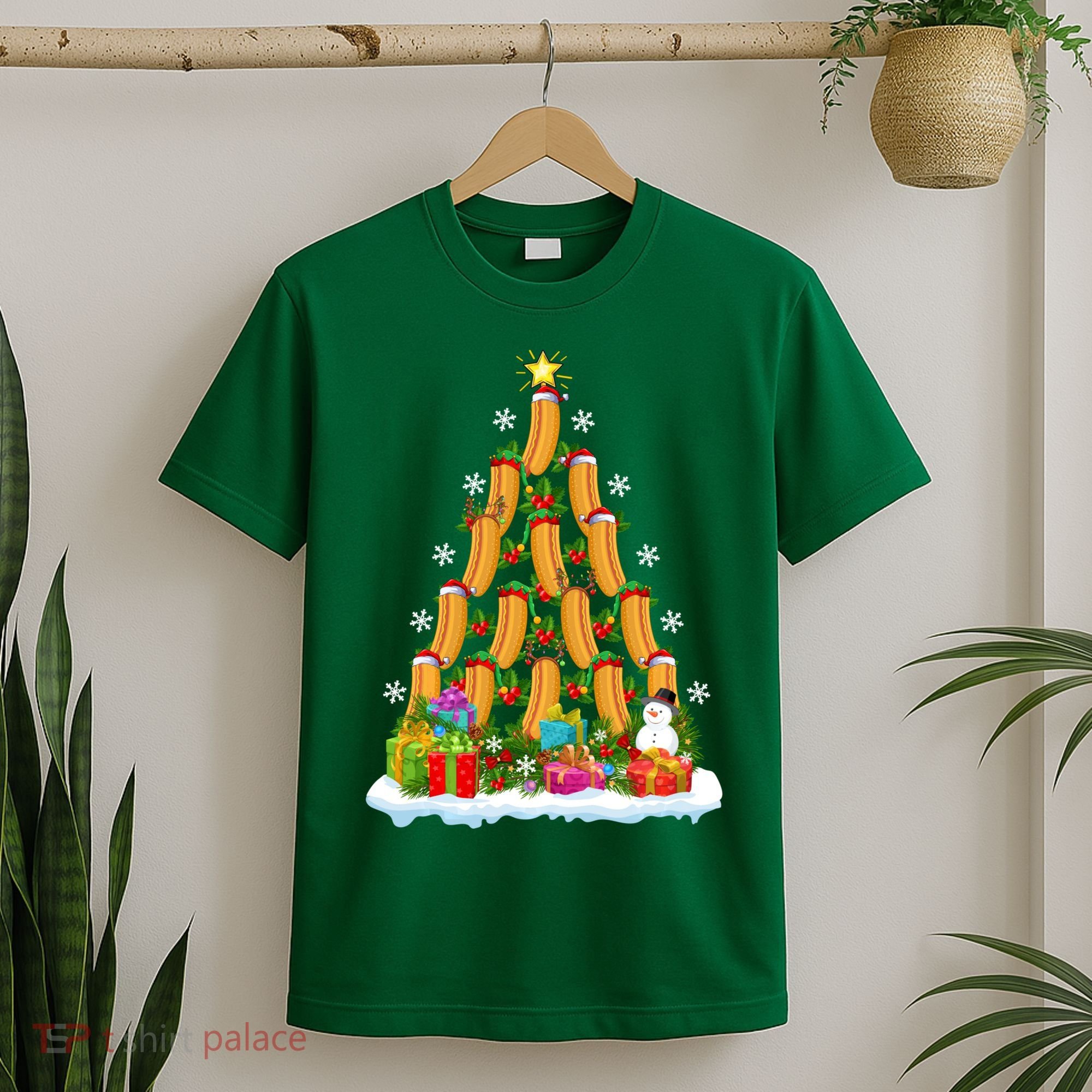 Hot Dog Food Lover Xmas Holiday Santa Hot Dog Christmas Tree T-Shirt