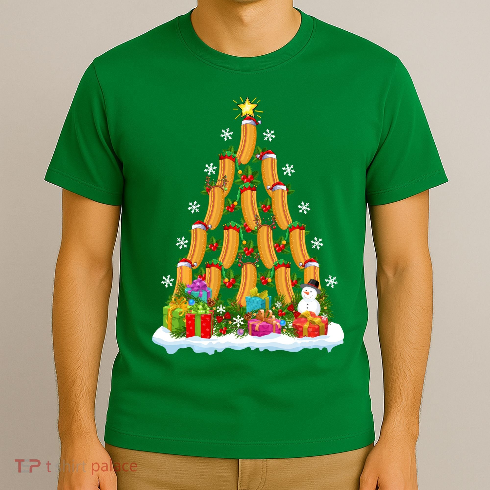 Hot Dog Food Lover Xmas Holiday Santa Hot Dog Christmas Tree T-Shirt