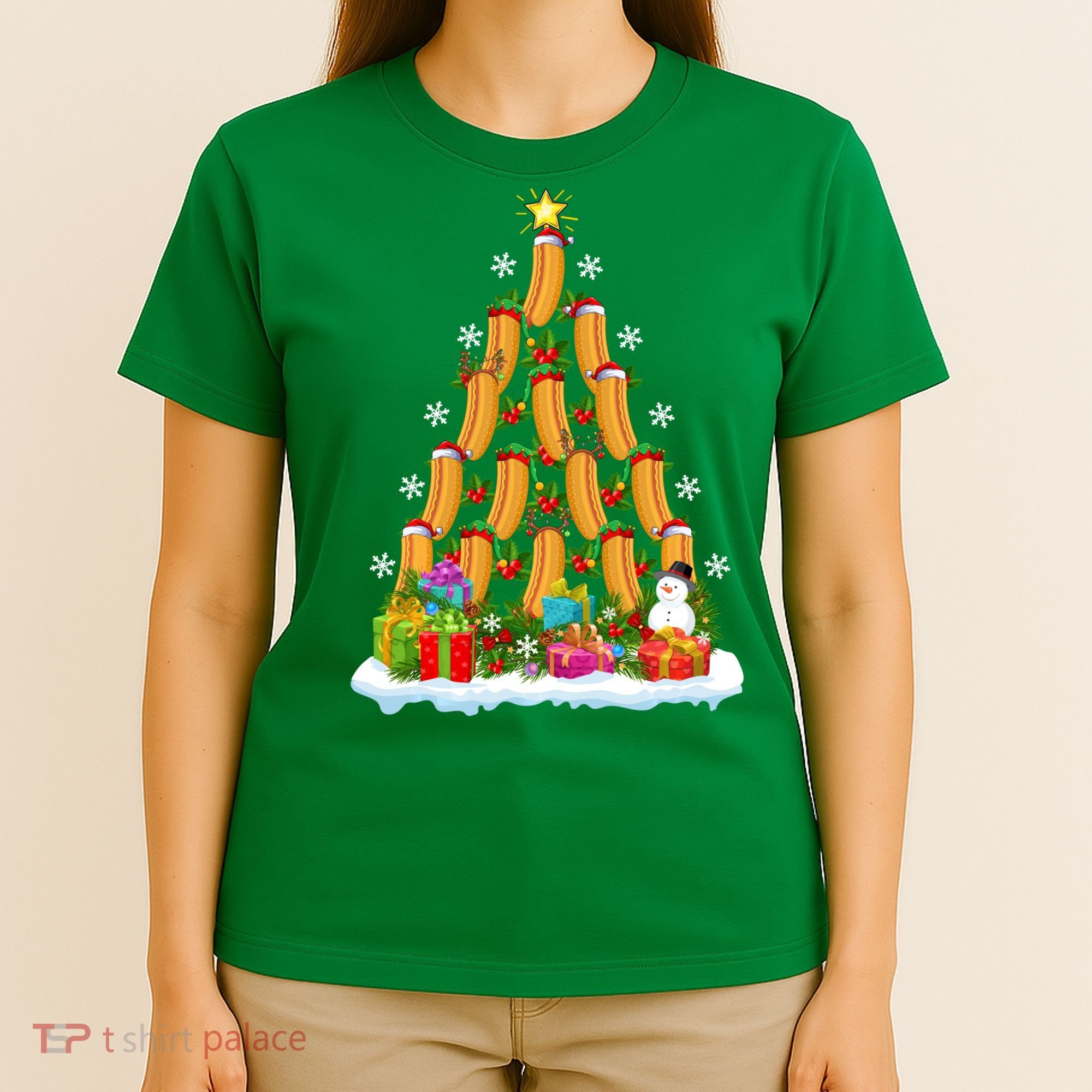 Hot Dog Food Lover Xmas Holiday Santa Hot Dog Christmas Tree T-Shirt
