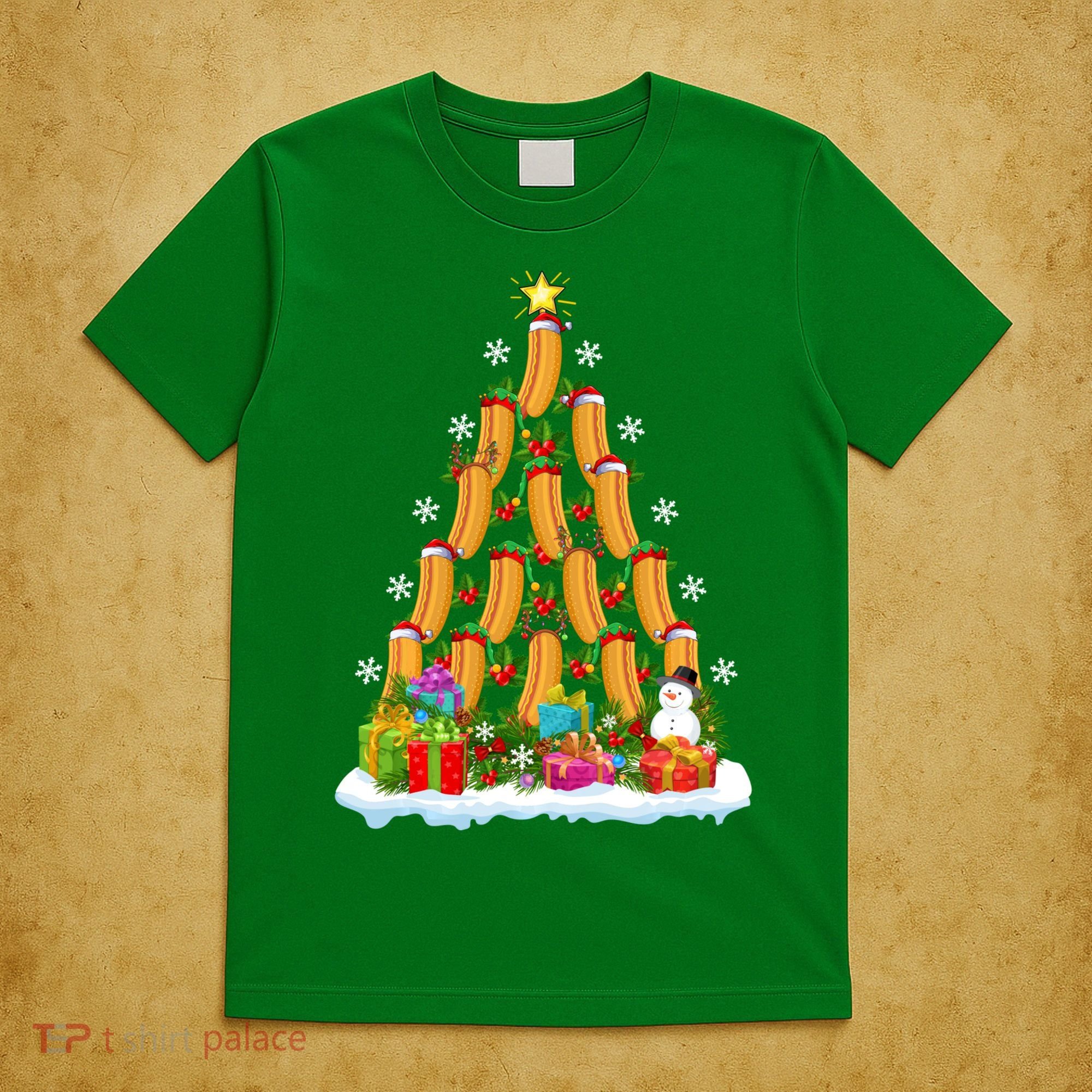 Hot Dog Food Lover Xmas Holiday Santa Hot Dog Christmas Tree T-Shirt