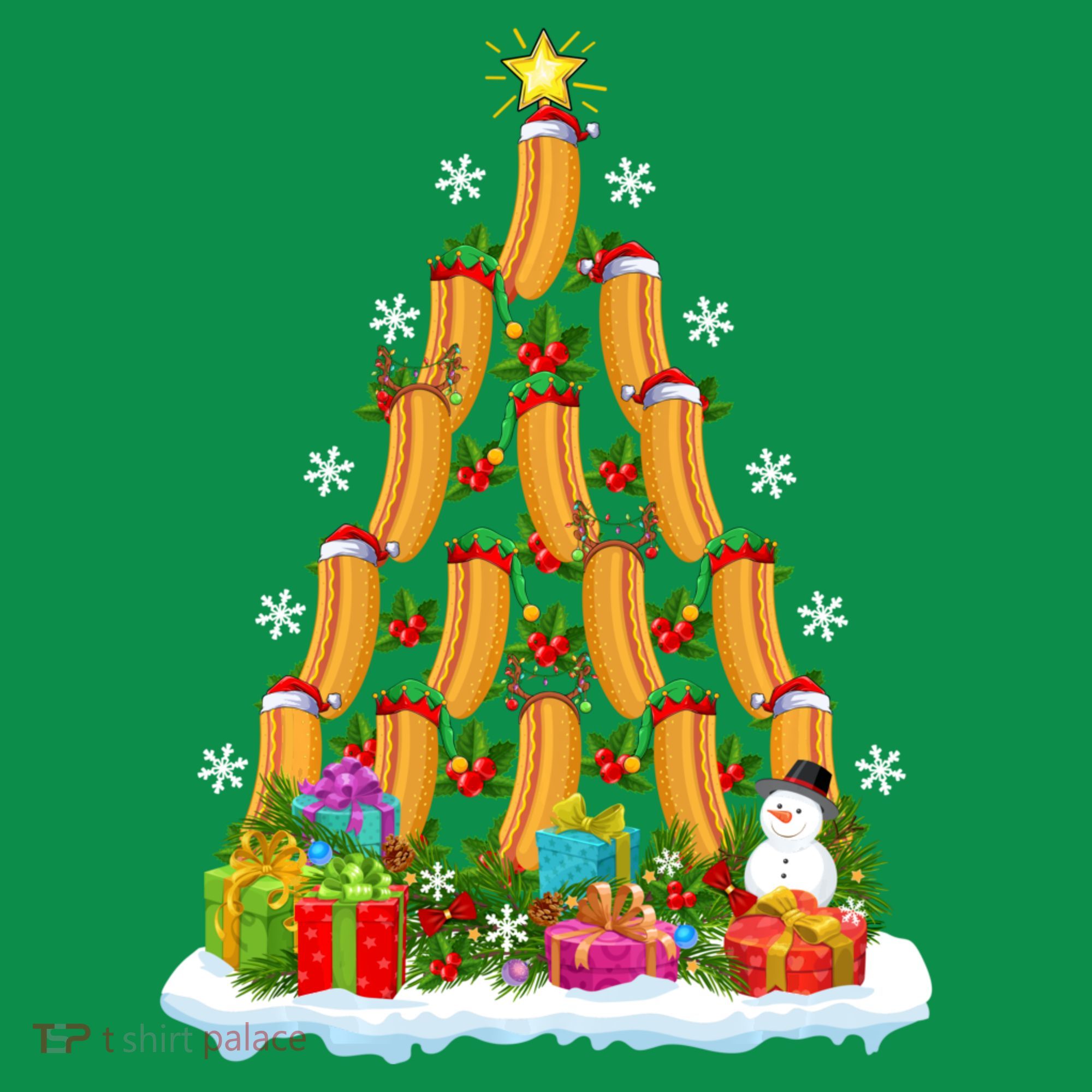 Hot Dog Food Lover Xmas Holiday Santa Hot Dog Christmas Tree T-Shirt
