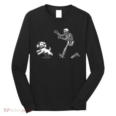 Halloween Dog Funny Skeleton Skeleton Chasing Dog Long Sleeve Shirt