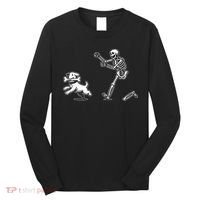 Halloween Dog Funny Skeleton Skeleton Chasing Dog Long Sleeve Shirt thumb 0