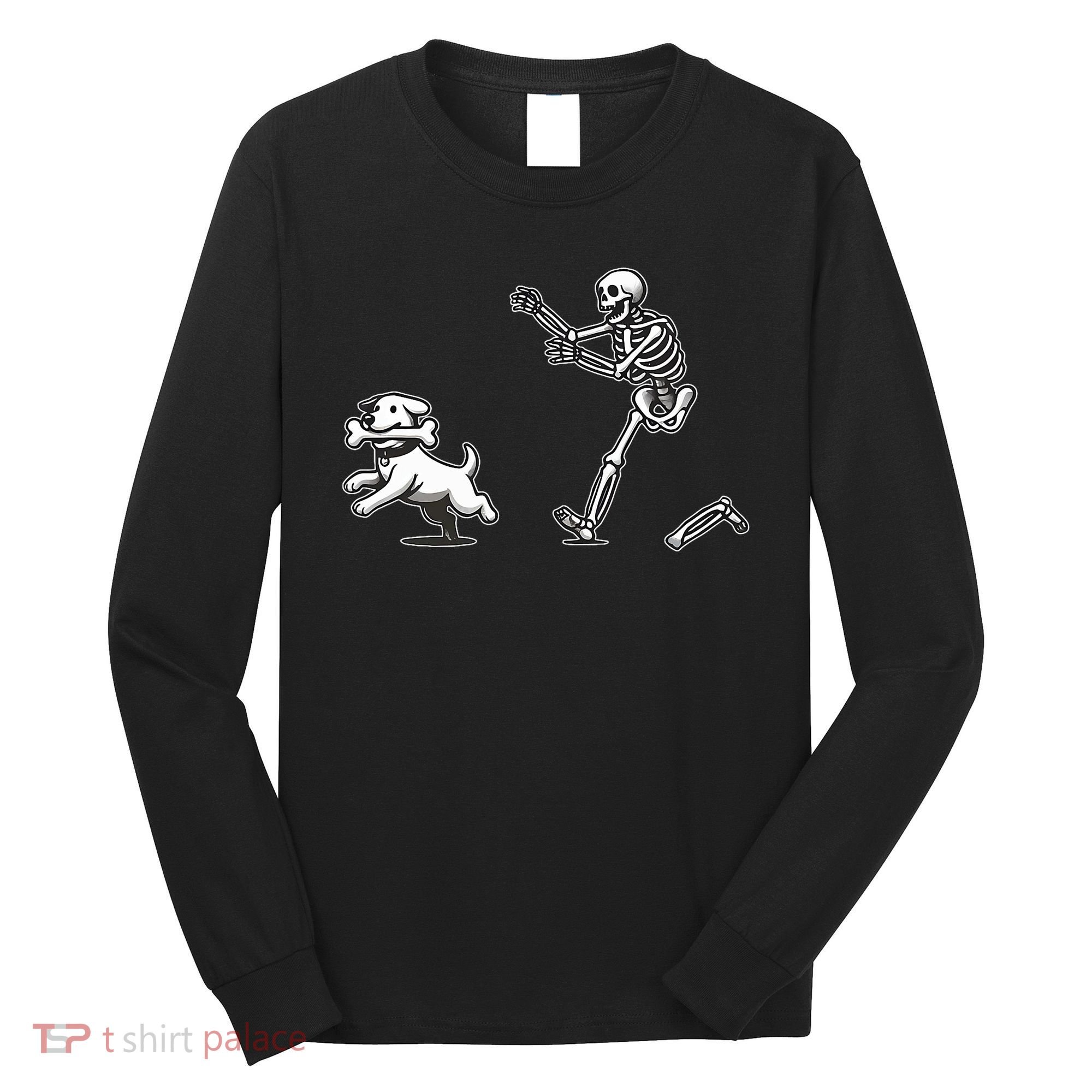 Halloween Dog Funny Skeleton Skeleton Chasing Dog Long Sleeve Shirt