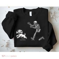 Halloween Dog Funny Skeleton Skeleton Chasing Dog Sweatshirt thumb 2