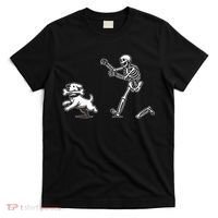 Halloween Dog Funny Skeleton Skeleton Chasing Dog T-Shirt thumb 0