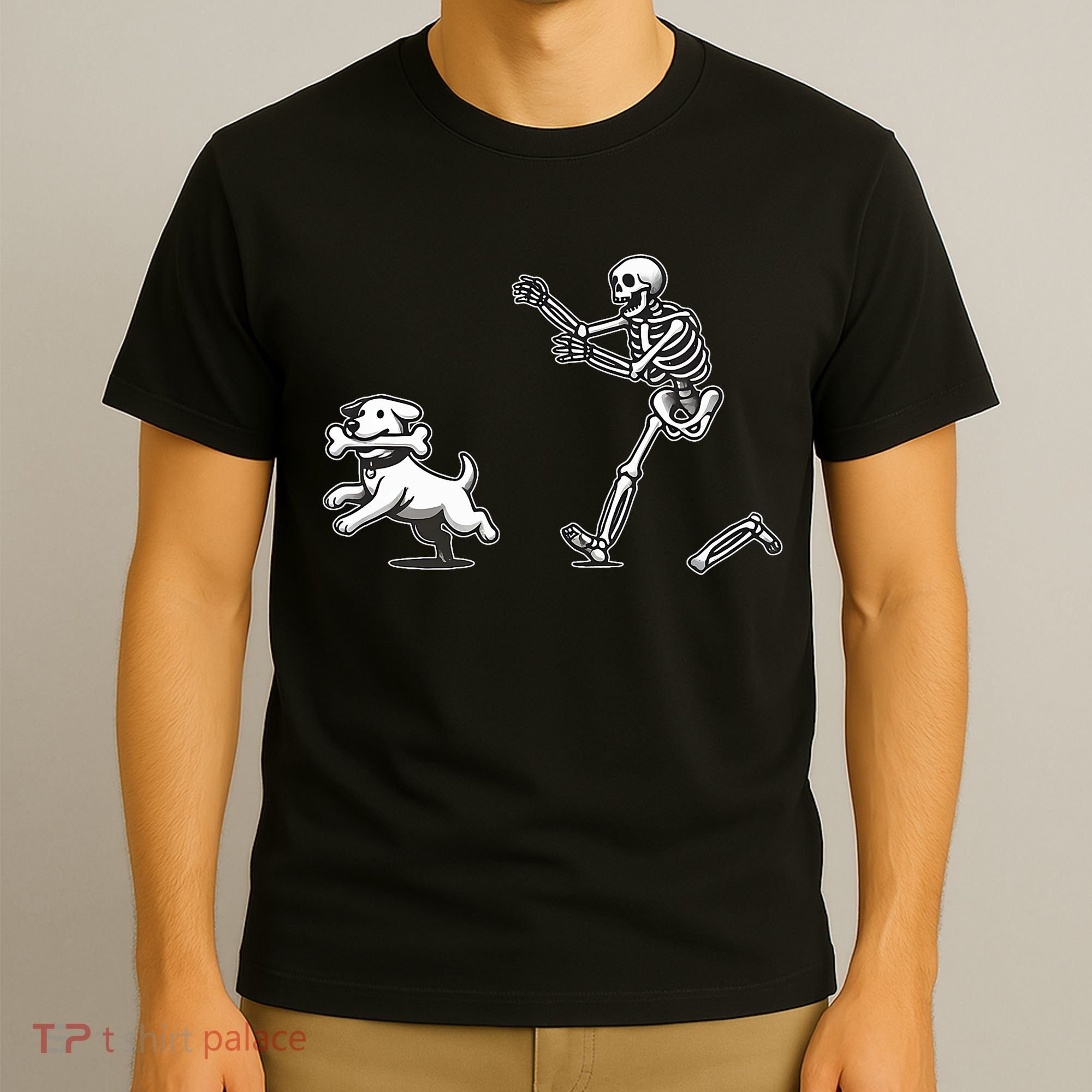 Halloween Dog Funny Skeleton Skeleton Chasing Dog T-Shirt