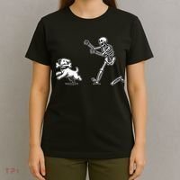 Halloween Dog Funny Skeleton Skeleton Chasing Dog T-Shirt thumb 4