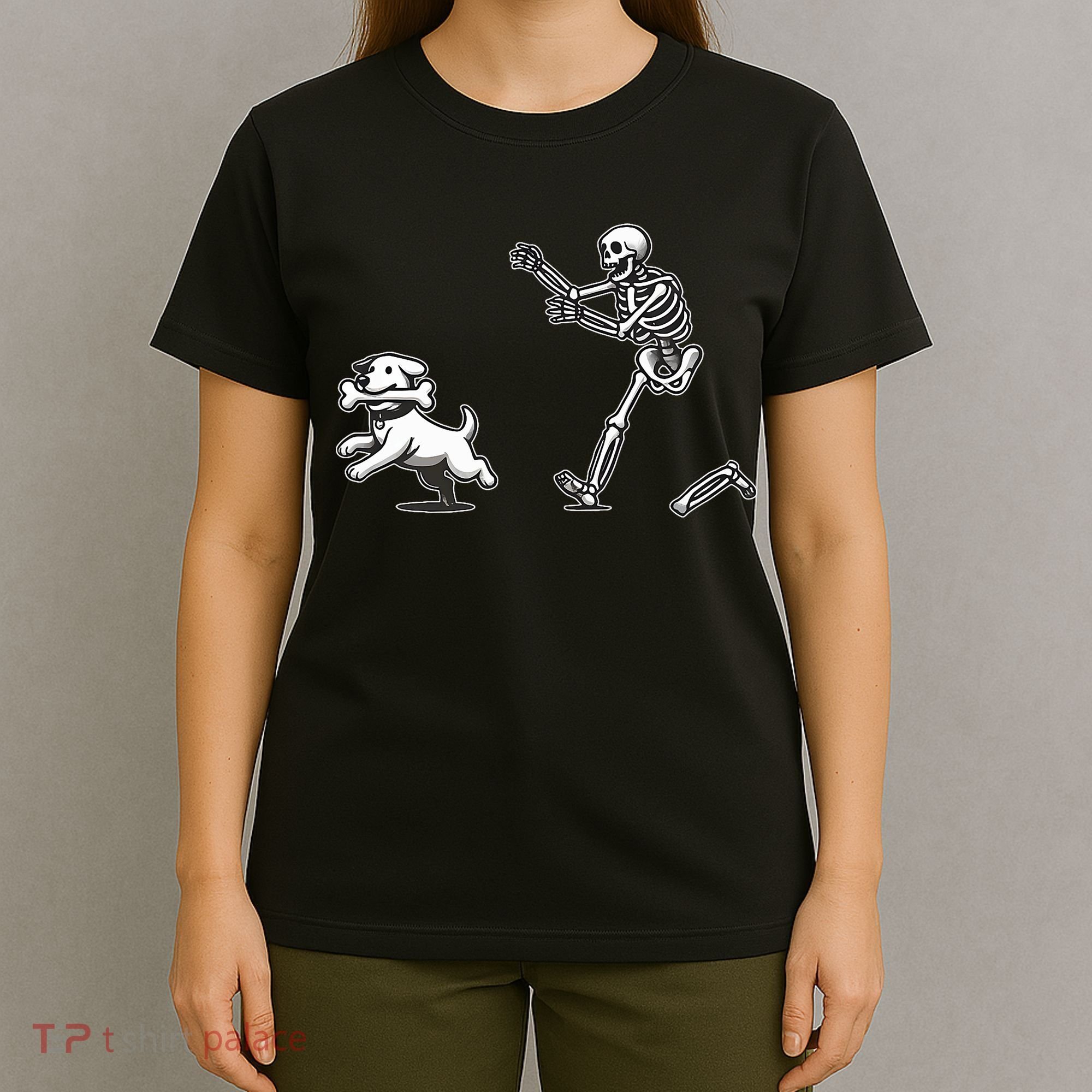 Halloween Dog Funny Skeleton Skeleton Chasing Dog T-Shirt