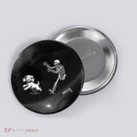 Halloween Dog Funny Skeleton Skeleton Chasing Dog Button thumb 0