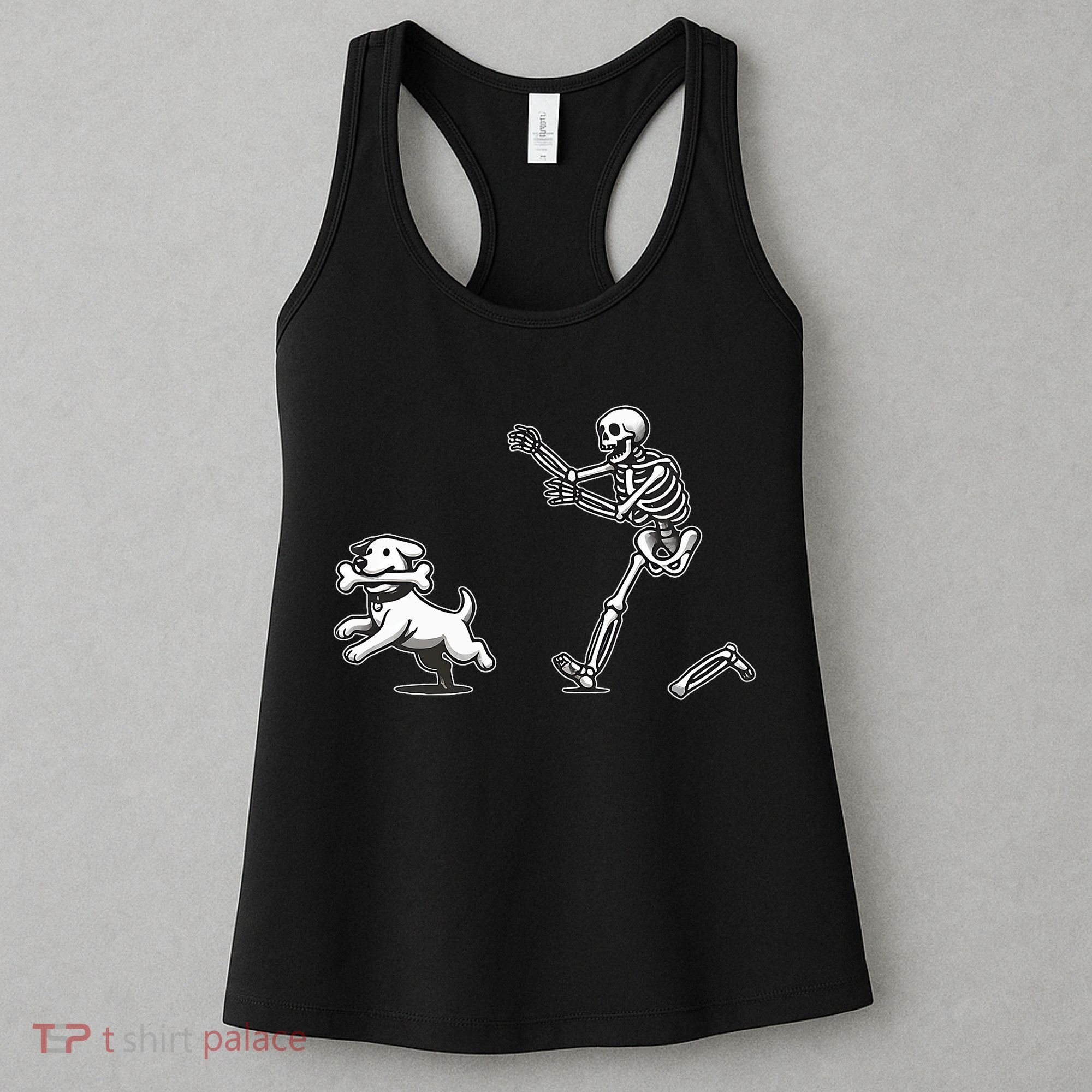 Halloween Dog Funny Skeleton Skeleton Chasing Dog Women's Tank Top