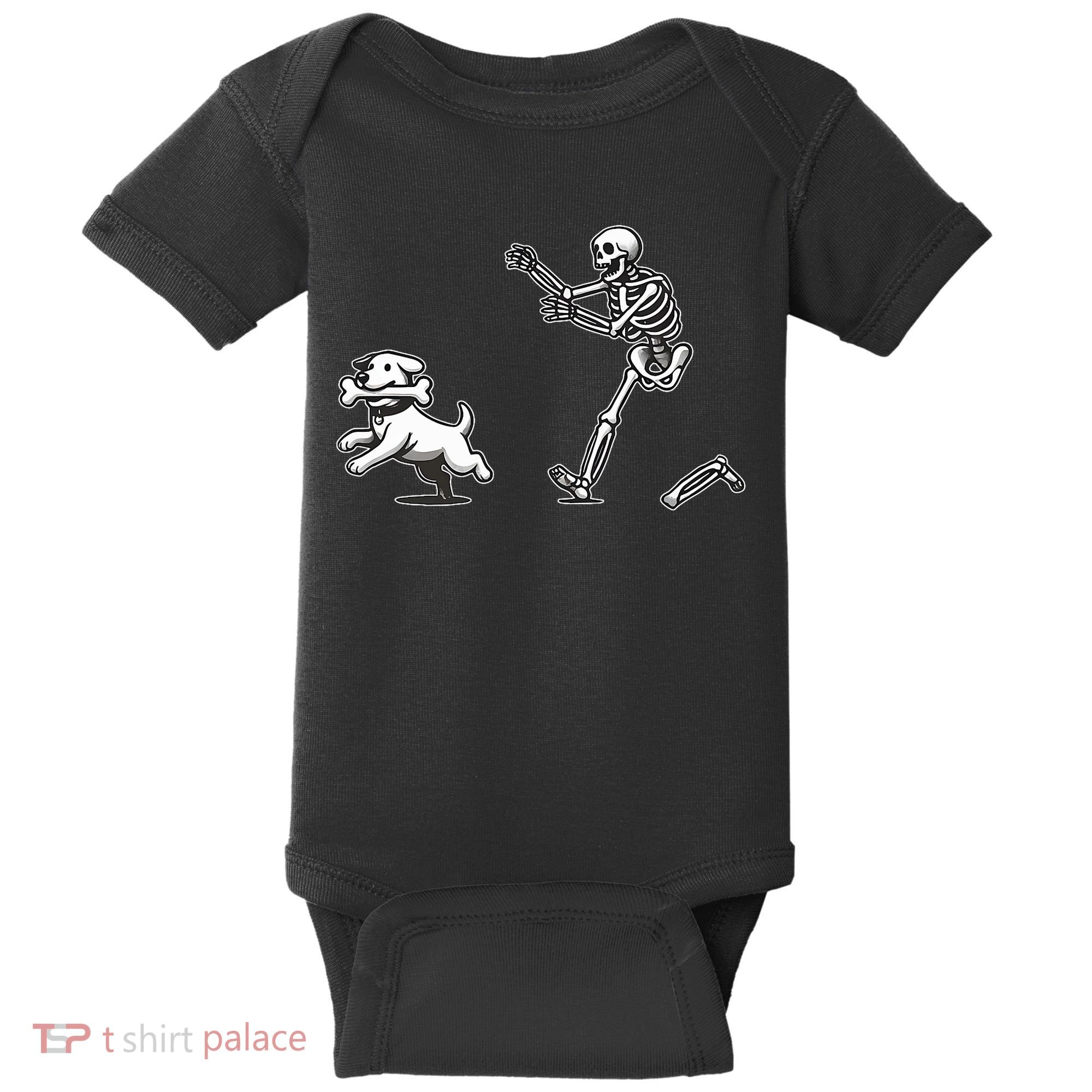 Halloween Dog Funny Skeleton Skeleton Chasing Dog Baby Bodysuit