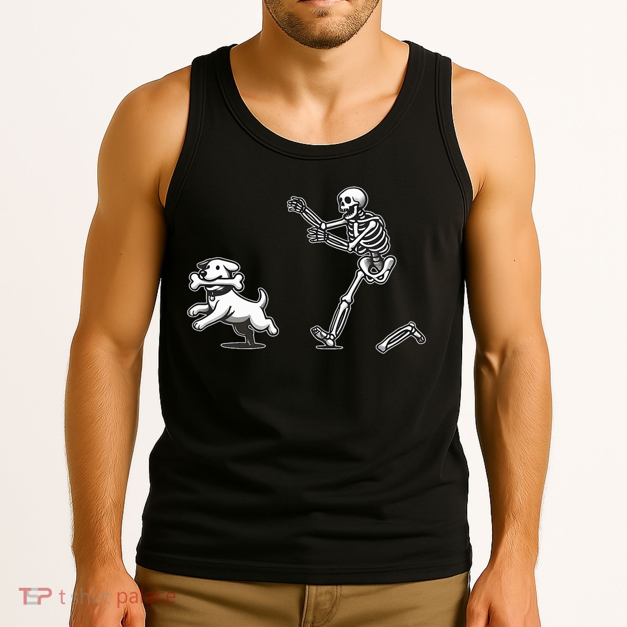 Halloween Dog Funny Skeleton Skeleton Chasing Dog Tank Top