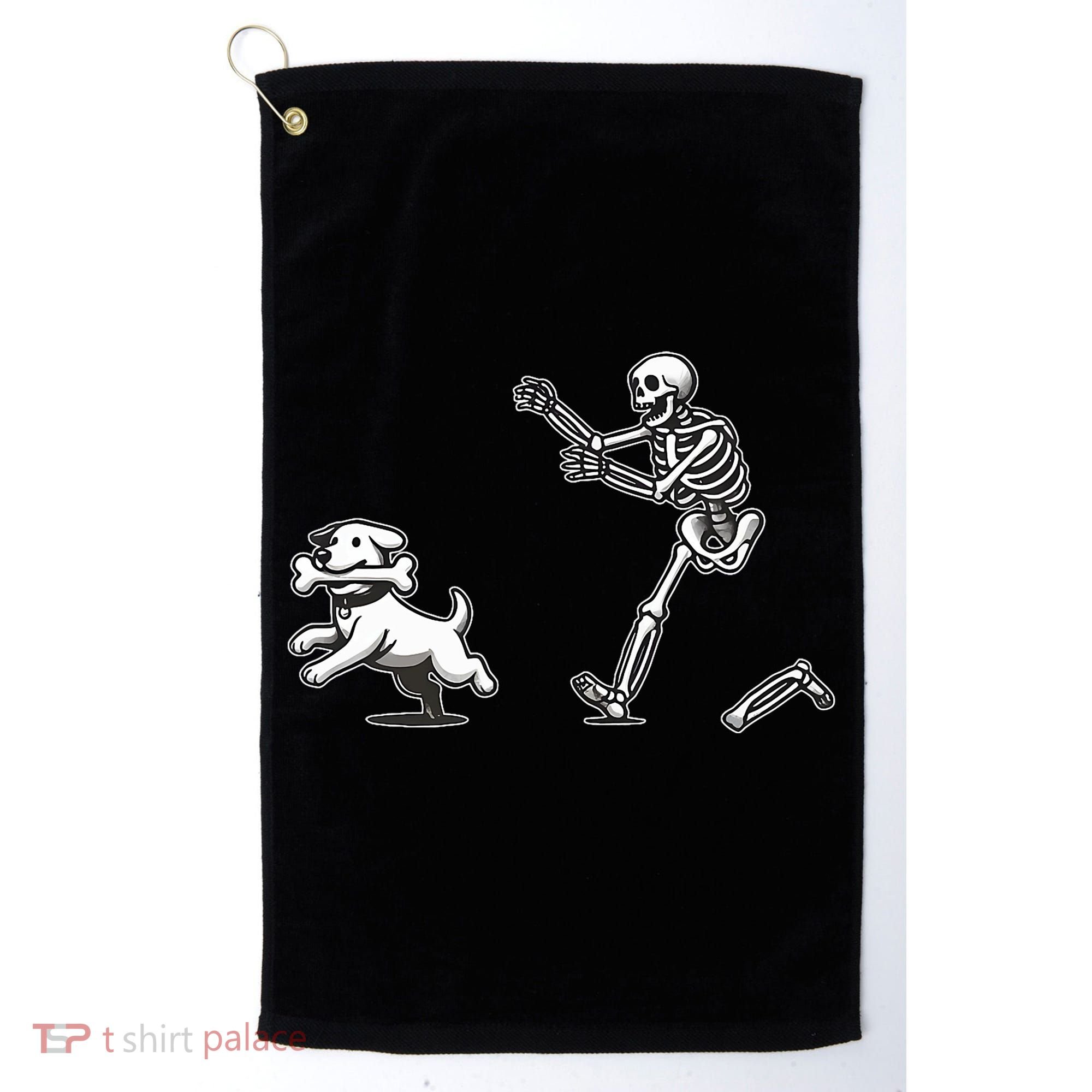 Halloween Dog Funny Skeleton Skeleton Chasing Dog Golf Towel