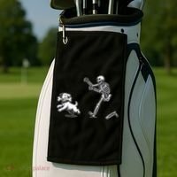 Halloween Dog Funny Skeleton Skeleton Chasing Dog Golf Towel thumb 2