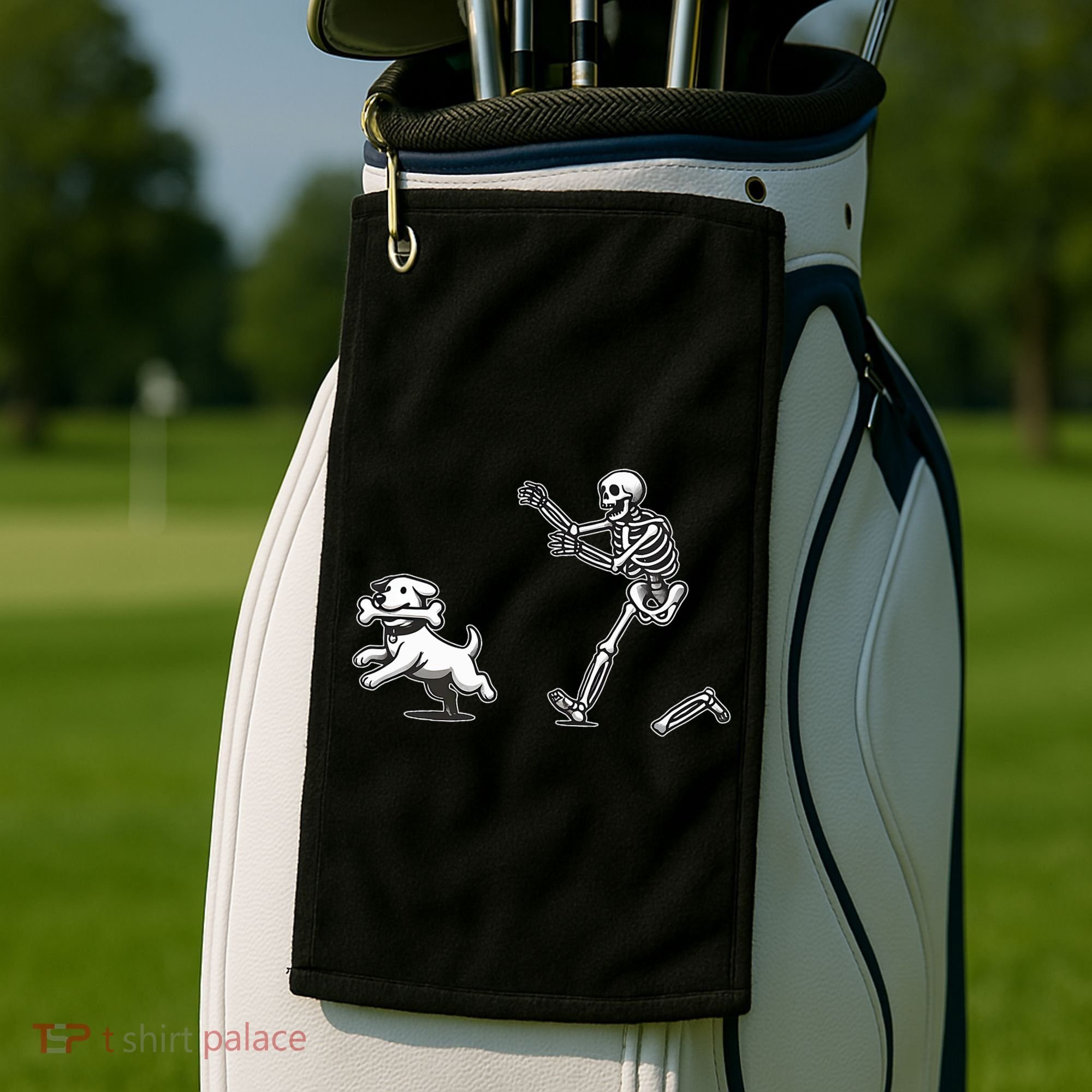 Halloween Dog Funny Skeleton Skeleton Chasing Dog Golf Towel