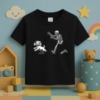 Halloween Dog Funny Skeleton Skeleton Chasing Dog Toddler T-Shirt thumb 3