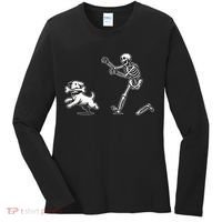 Halloween Dog Funny Skeleton Skeleton Chasing Dog Women's Long Sleeve Shirt thumb 0